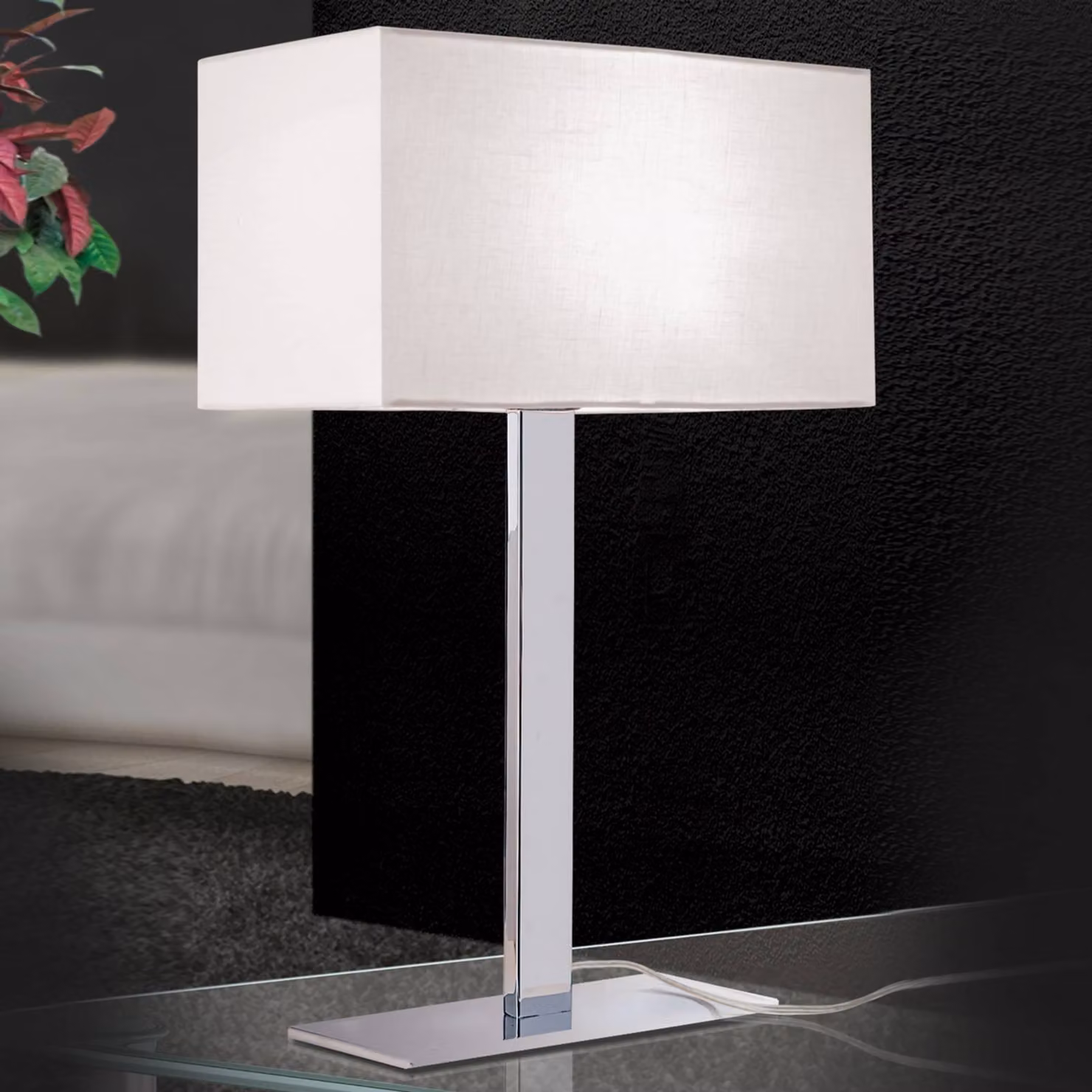 ORION Lampada da tavolo Grigor, Cromo / Argento, Soggiorno / Sala da pranzo, Tessuto / Stoffa / Seta, Moderno, Lampada da tavolo