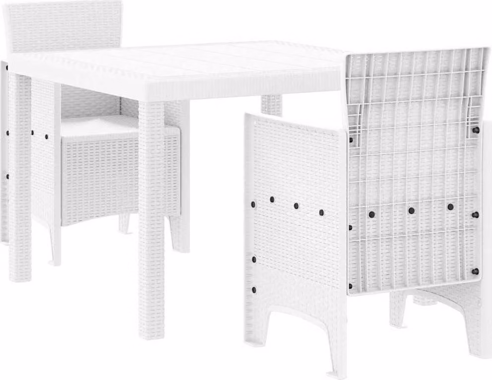 Set da Pranzo per Giardino 3 pcs Bianco Polipropilene