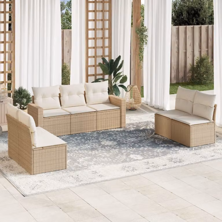 vidaXL Set Divani da Giardino 7 pz a Forma a L con Cuscini Beige e Struttura in Metallo