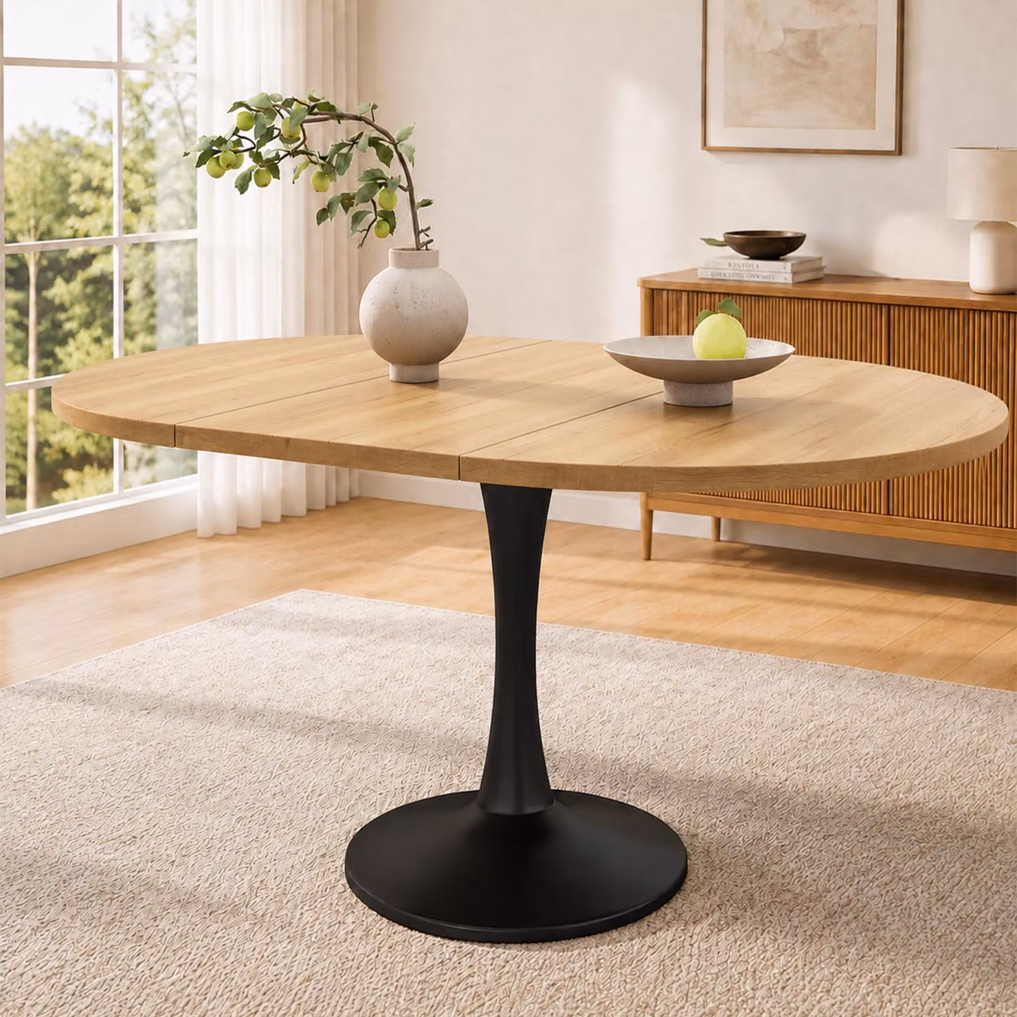 Tavolo da pranzo allungabile, dimensioni 100/140 x 100 x 75 cm, forma ovale, tavolo da caffè moderno, design salvaspazio, piano in MDF, finitura noce, ideale per piccoli ambienti