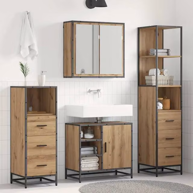 Set di mobili per il bagno 4 pz Rovere artigianale 3402412