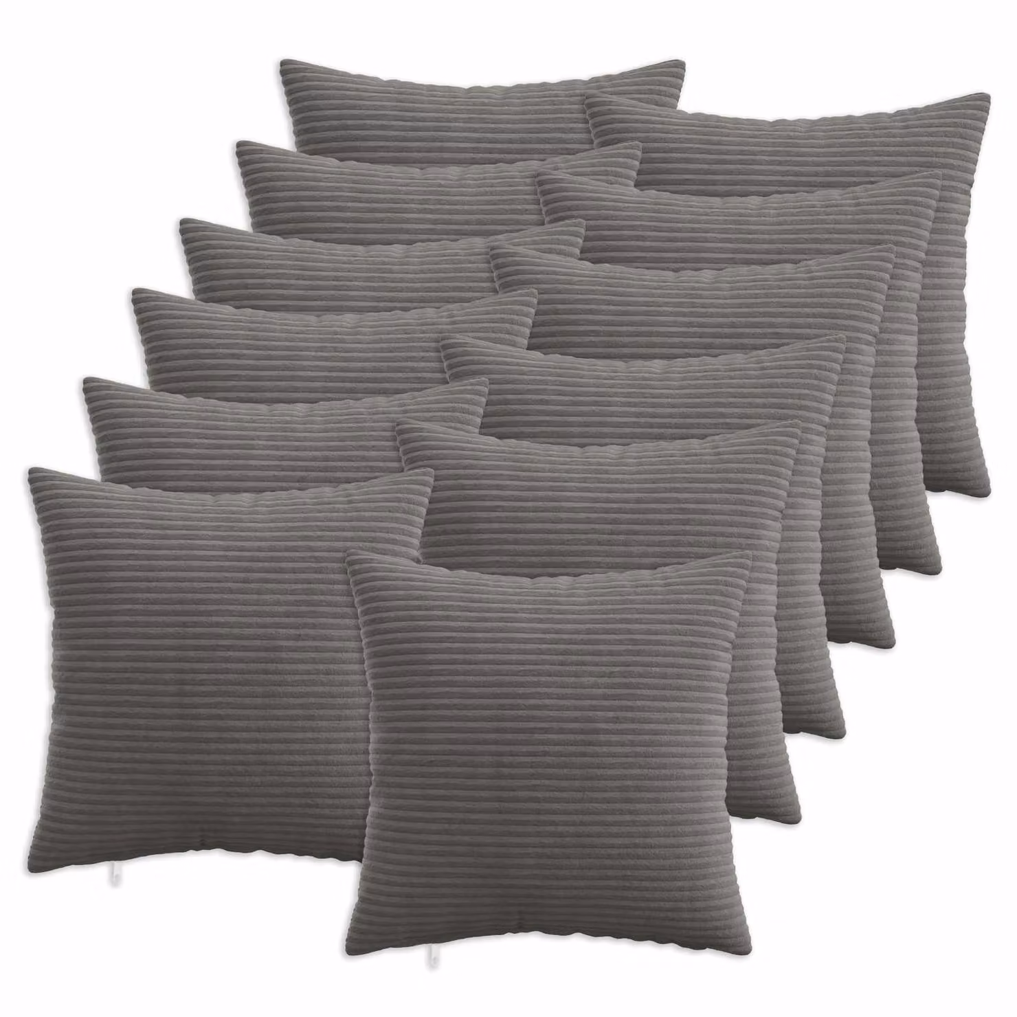 Set di 12 federe vidaXL HEERLEN in velluto a coste, Grigio, 40 x 40 cm