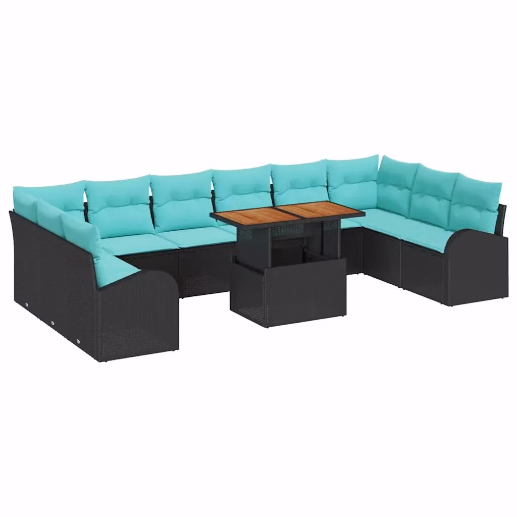Set Divano da Giardino a Forma di U vidaXL in Rattan e Metallo Nero con 11 Pezzi e Cuscini Inclusi – 2