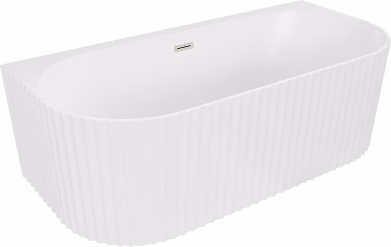 Mexen Sella vasca da bagno autoportante adiacente alla parete scanalata 150 x 75 cm, bianco opaco, troppo pieno nichel