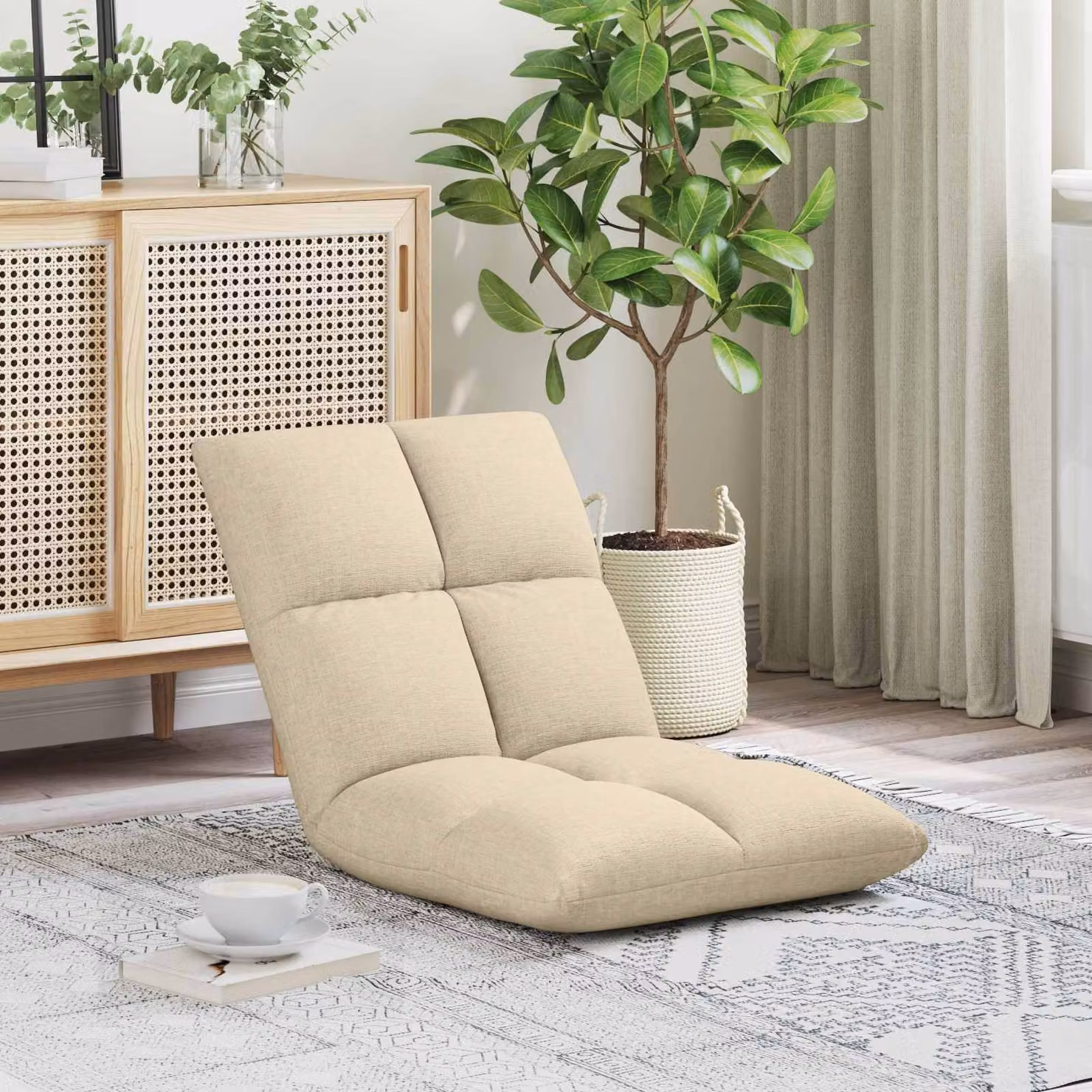 Sedia a pavimento regolabile vidaXL in tessuto beige per adulti