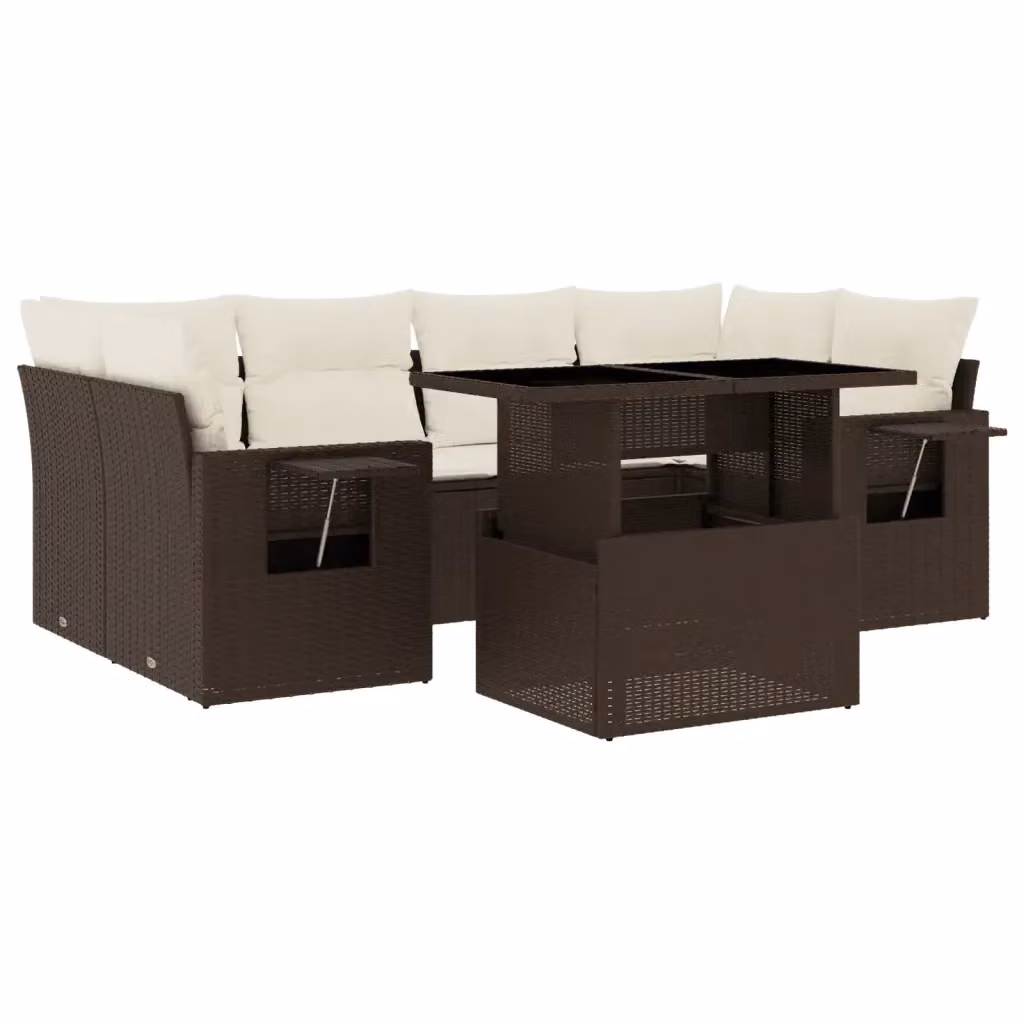 Set di divani da giardino vidaXL 7 pezzi in polyrattan marrone con cuscini e tavolino da esterno – 2