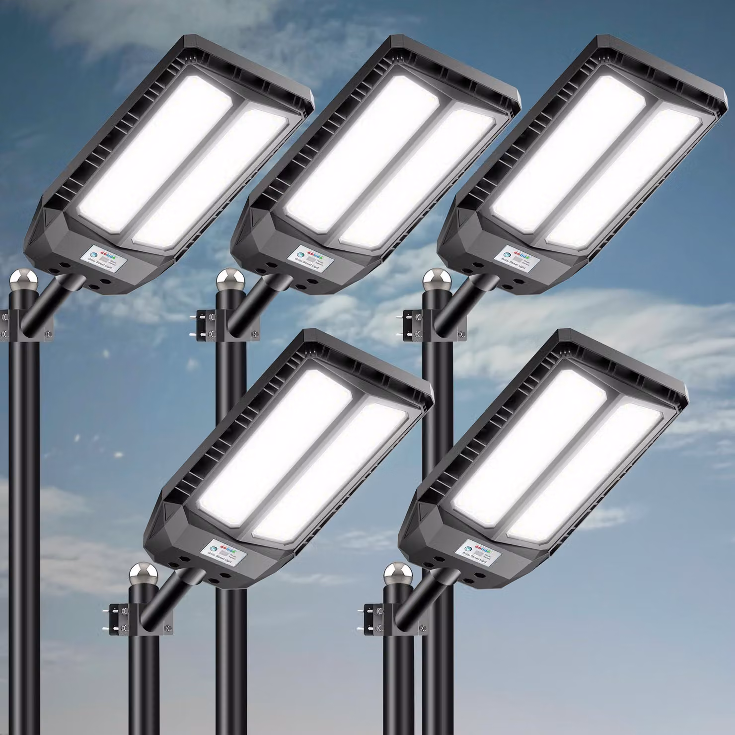Lampione solare da 5000W, 5000 lumen, con sensore di movimento, telecomando, colore nero