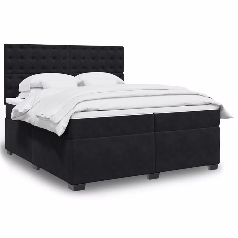 vidaXL Giroletto a Molle con Materasso in Velluto Nero 200 x 200 cm