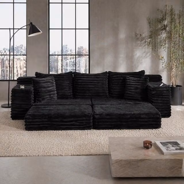 Divano letto componibile 273x98 cm in velluto a coste nero HOMVRA