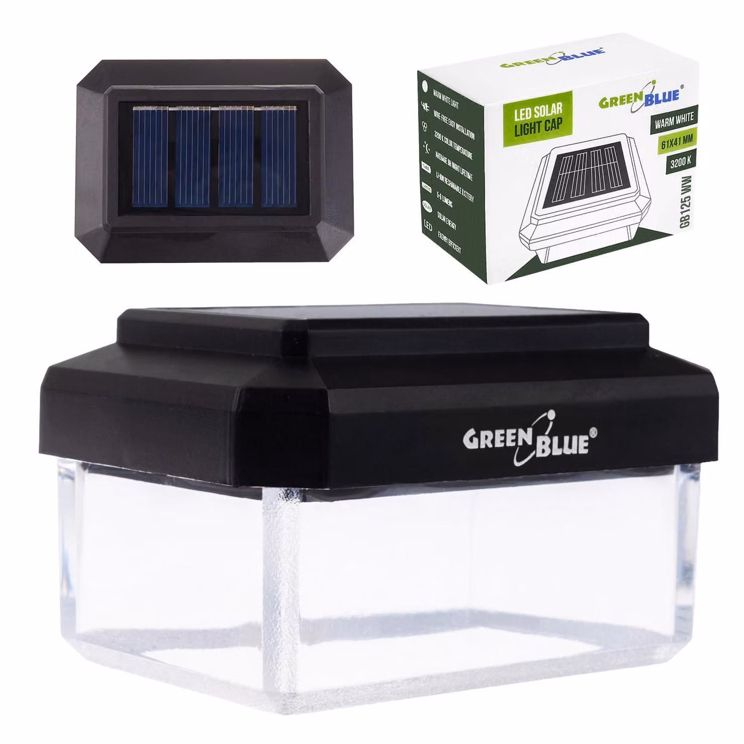 Lampada solare a LED GreenBlue per pali 60 x 40 mm, copertura a busta, 3200 K, GB125 WW