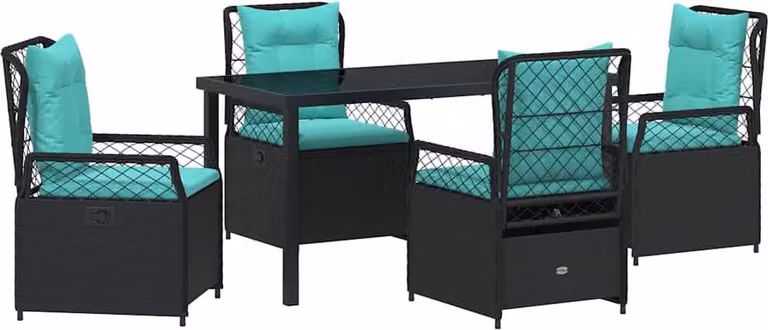 Set da Pranzo per Giardino 5 pcs Nero polyrattan