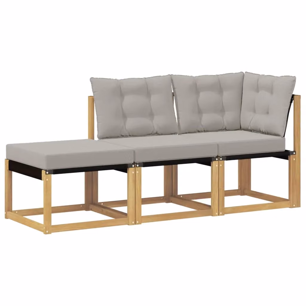Set di divano componibile da esterno vidaXL a forma di L con pouf, struttura in legno di acacia e sedute in tessuto bianco e grigio – 2