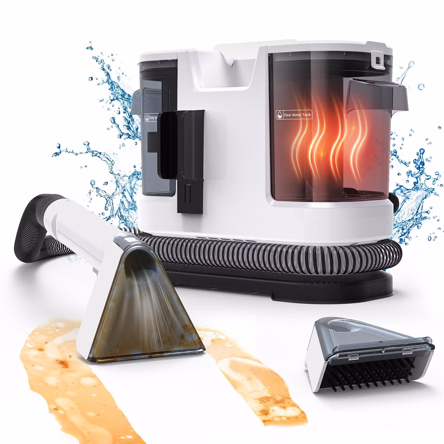 Lubluelu V8-B, pulitore per tessuti con funzione acqua calda a 60°C, 15000Pa, aspirapolvere lavante 3-in-1, pulitore per tappeti, aspiraliquidi per divani, sedili auto e tessuti imbottiti
