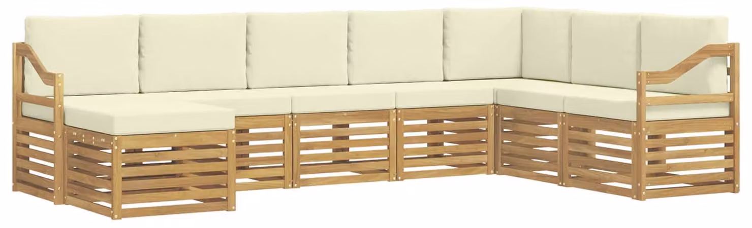 Set di divani da esterno, 8 pezzi, bianco e crema