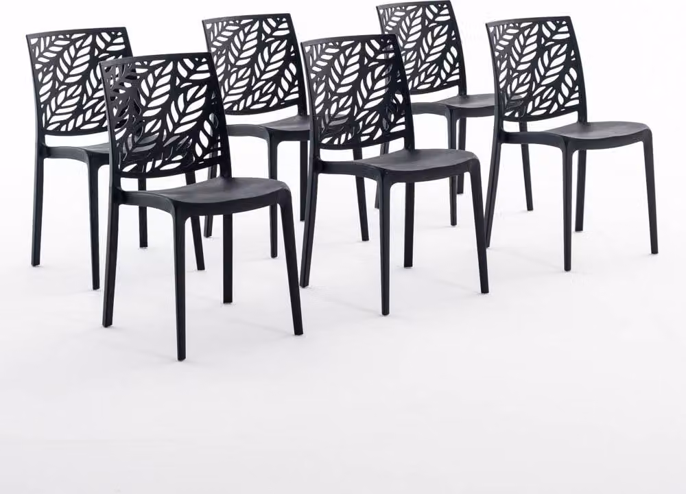 set di 6 sedie impilabili in polipropilene con fibra di vetro per uso esterno e giardino, bar e ristorante, cucina design moderno - DAFNE - Nero