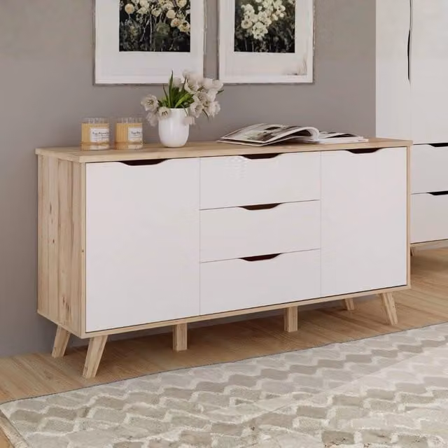 Madia Axis 2 Ante e 3 Cassetti Rovere e Bianco 149 cm – Design Moderno e Funzionalità Quotidiana