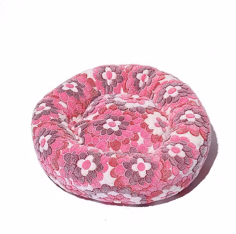 Cuccia per cani, cuccia per gatti, morbida, rotonda, 80 cm, con motivo di fiori rossi