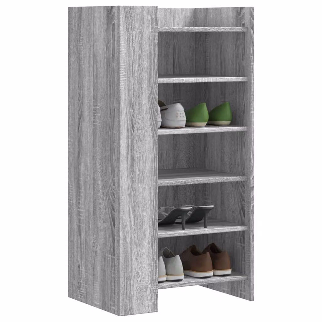 Scarpiera moderna vidaXL in legno grigio con ante a battente e ripiani, L 52 cm x P 37,5 cm x H 100 cm