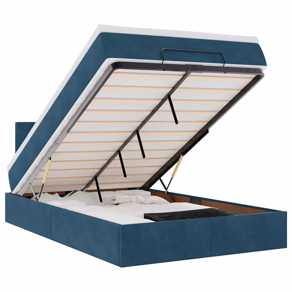 vidaXL Struttura Letto con Materasso e Contenitore a Sollevamento, Velluto Blu e Bianco, L 120 x P 200 cm – 2