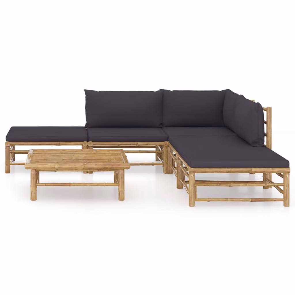 set di 6 pezzi per salotto da giardino con cuscini in bambù grigio scuro