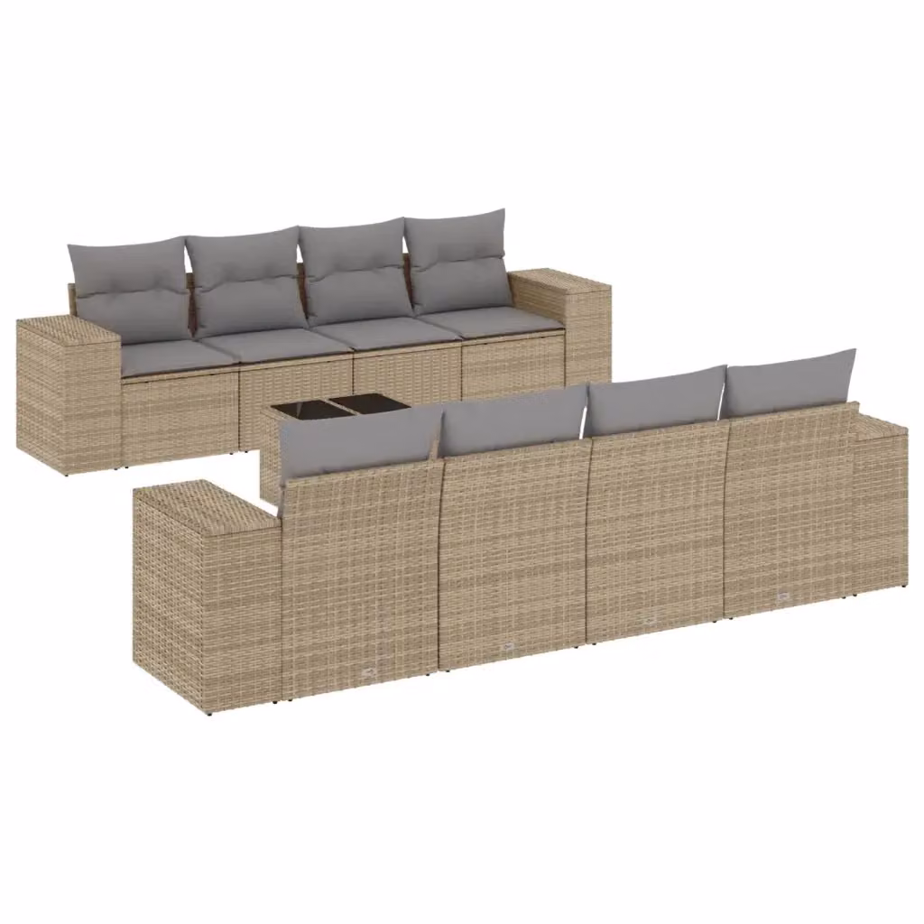 vidaXL Set Divano da Giardino 9 pz Moderno con Cuscini Beige e Tavolino in Metallo e Polyrattan – 2