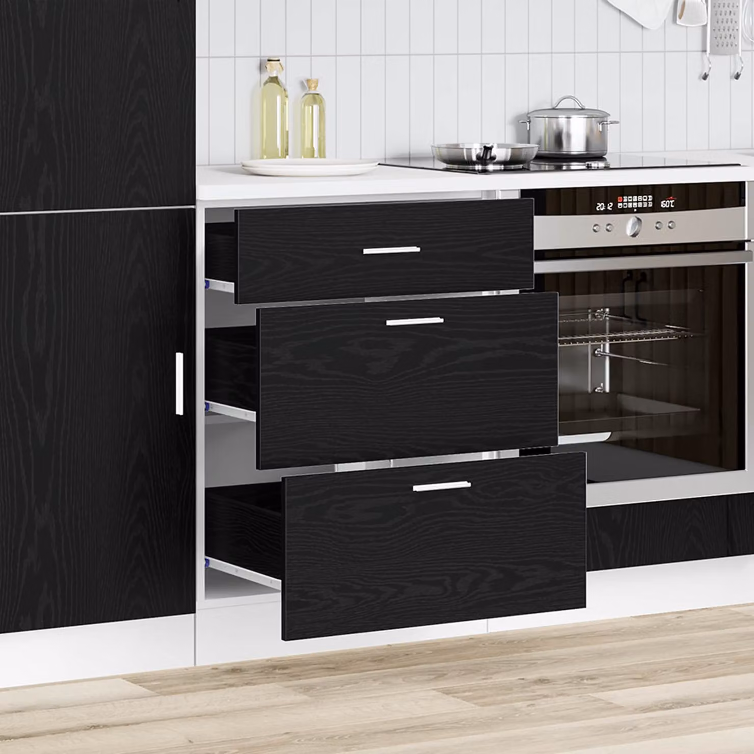 Base per cucina moderna vidaXL in rovere nero con cassetti e ante L/P/H: 60 x 46 x 81,5 cm