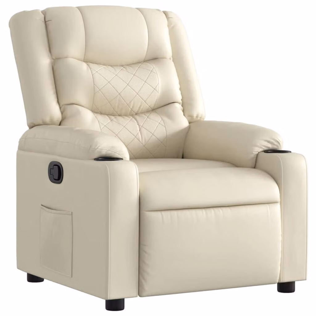 Poltrona reclinabile regolabile, rivestita in ecopelle, color crema, dimensioni 77x93x99 cm