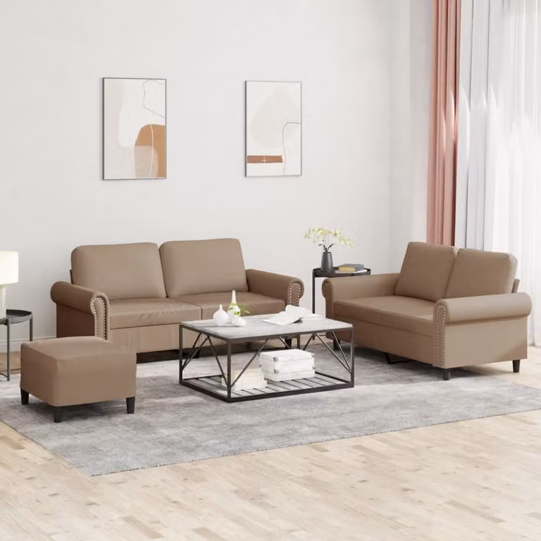 Divano componibile Maison Exclusive, composto da 3 elementi, con cuscini, rivestito in ecopelle color cappuccino