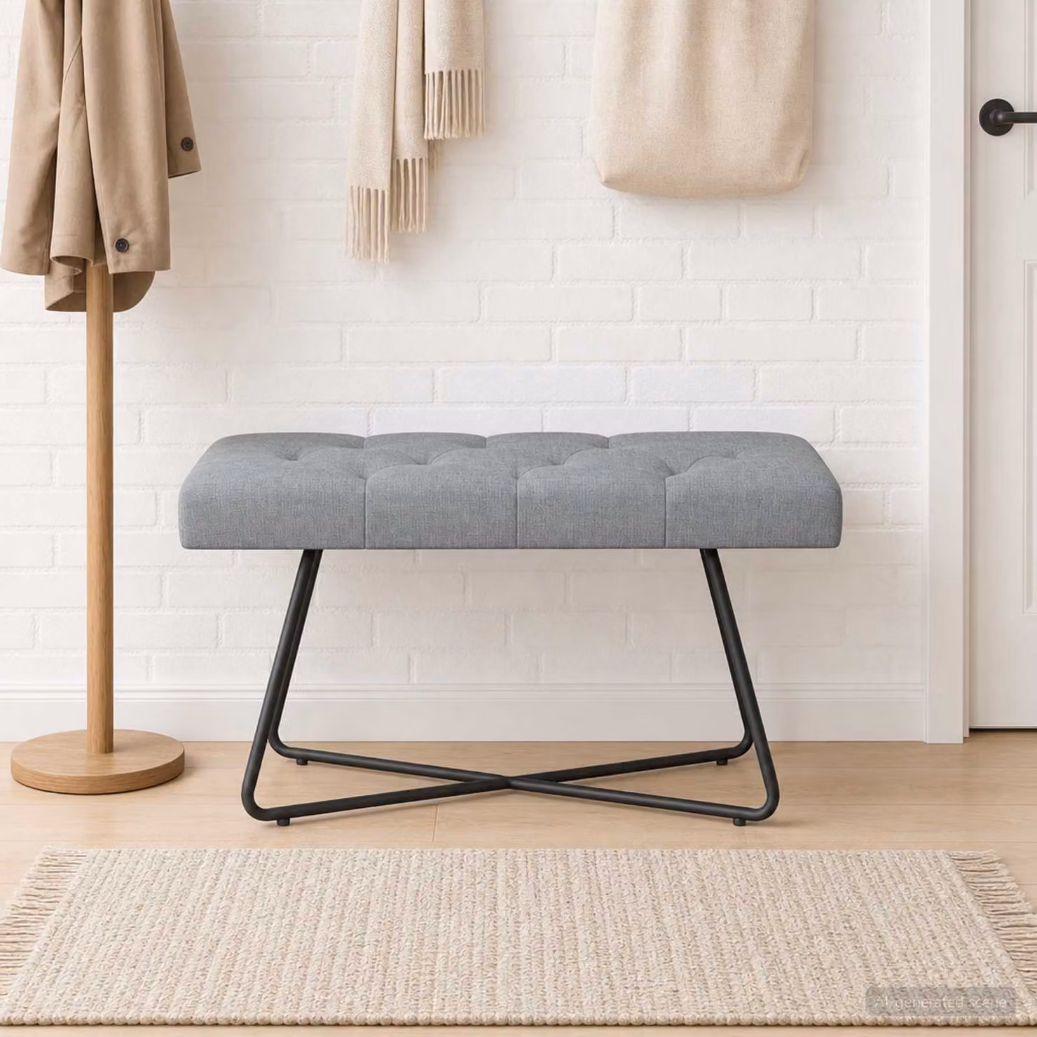 Panchina moderna vidaXL con bottoni imbottiti in tessuto grigio L: 80 cm, P: 40 cm, H: 46 cm
