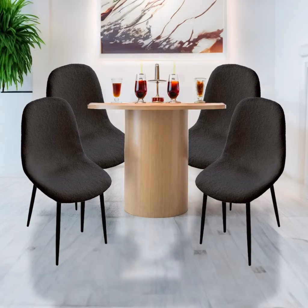 Set di 4 sedie imbottite Teddy di Maury's in tessuto nero con gambe nere L/P/H: 44 x 48 x 88 cm – 2