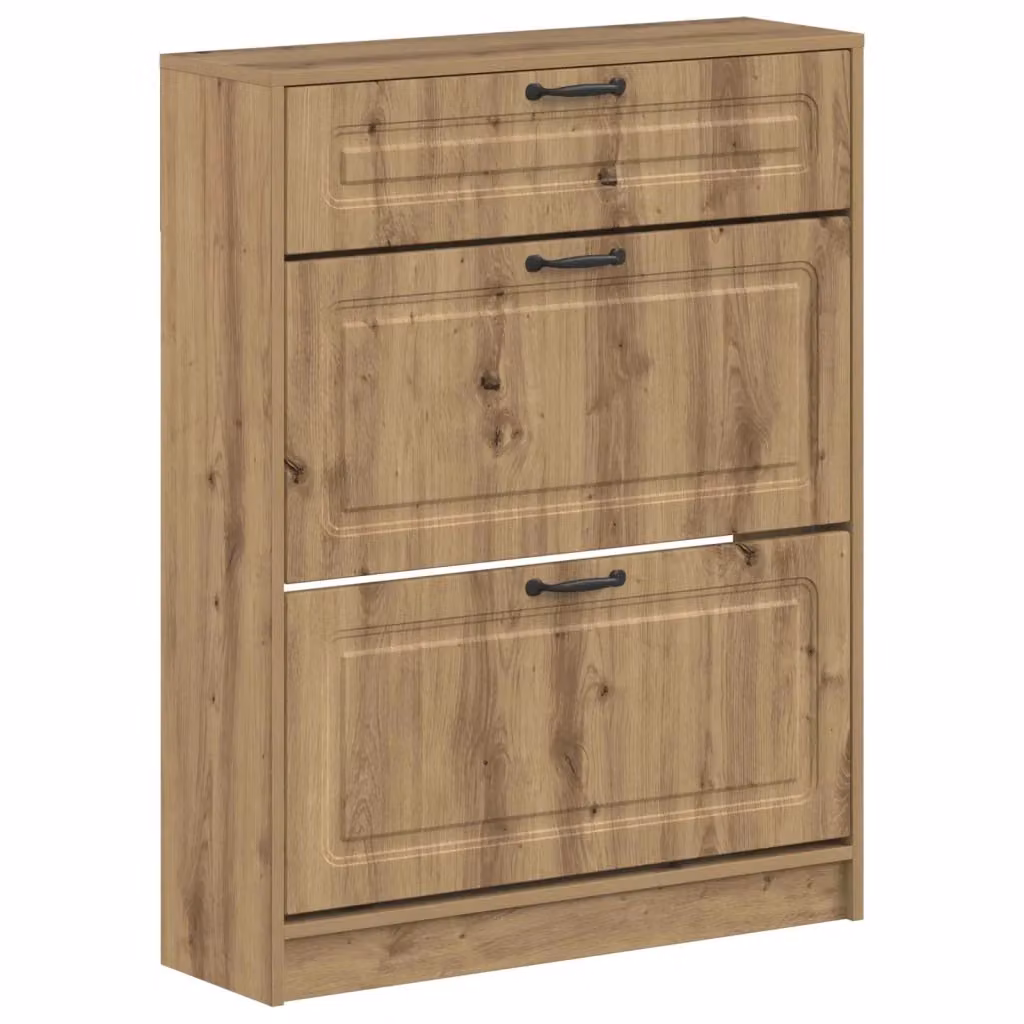 Mobile per scarpe moderno vidaXL in legno e metallo, marrone e nero, L: 78 cm, P: 24 cm, H: 100 cm – 2