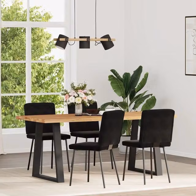 Set di 4 sedie da pranzo vidaXL in velluto nero con struttura in metallo e legno per soggiorno e cucina – 1
