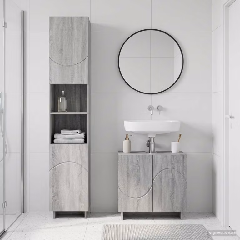 Set di mobili da bagno moderno vidaXL composto da mobile lavabo e colonna alta in legno ingegnerizzato grigio opaco