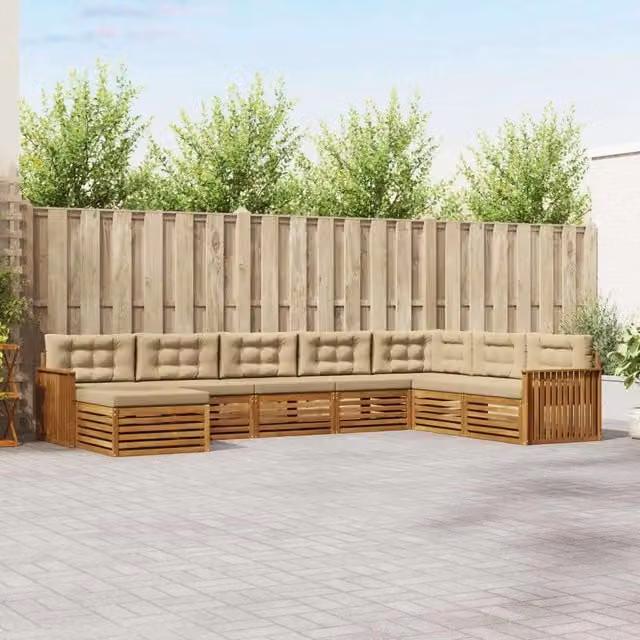 Set di divani da esterno vidaXL a forma di L composto da 8 pezzi in legno di acacia con cuscini beige