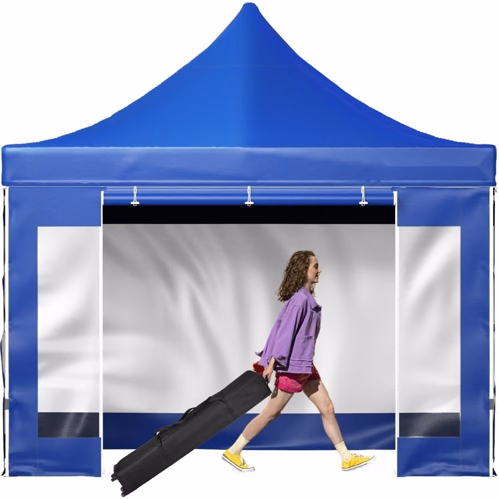 Padiglione - Padiglione pieghevole 3x3m - Poliestere rivestito in PVC 240g - Padiglione pop-up - Altezza regolabile 1,95-2,13m - Tenda per feste Tendone da spiaggia - Blu