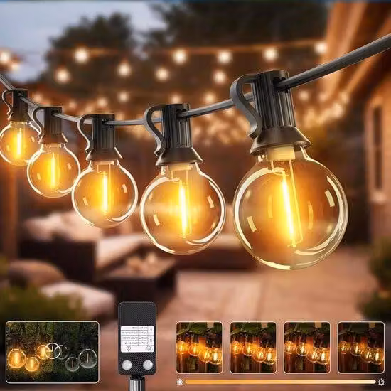 Catena luminosa da esterno dimmerabile con timer e resistente all'acqua - Catena luminosa a LED da 10 m per giardino, terrazza, matrimoni e feste (bianco caldo)