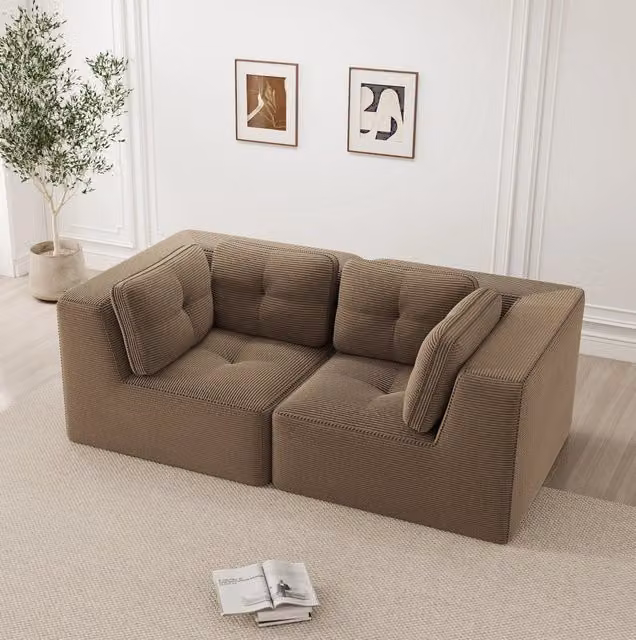 Divano angolare modulare ULEVR 208x104x69 cm senza struttura rigida, in velluto a coste marrone