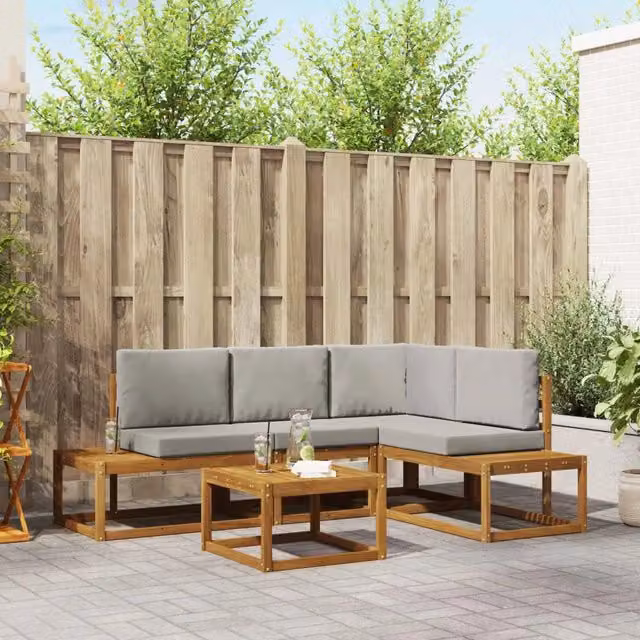 5 pz Set di divani da esterno Grigio Naturale e Chiaro 3366954