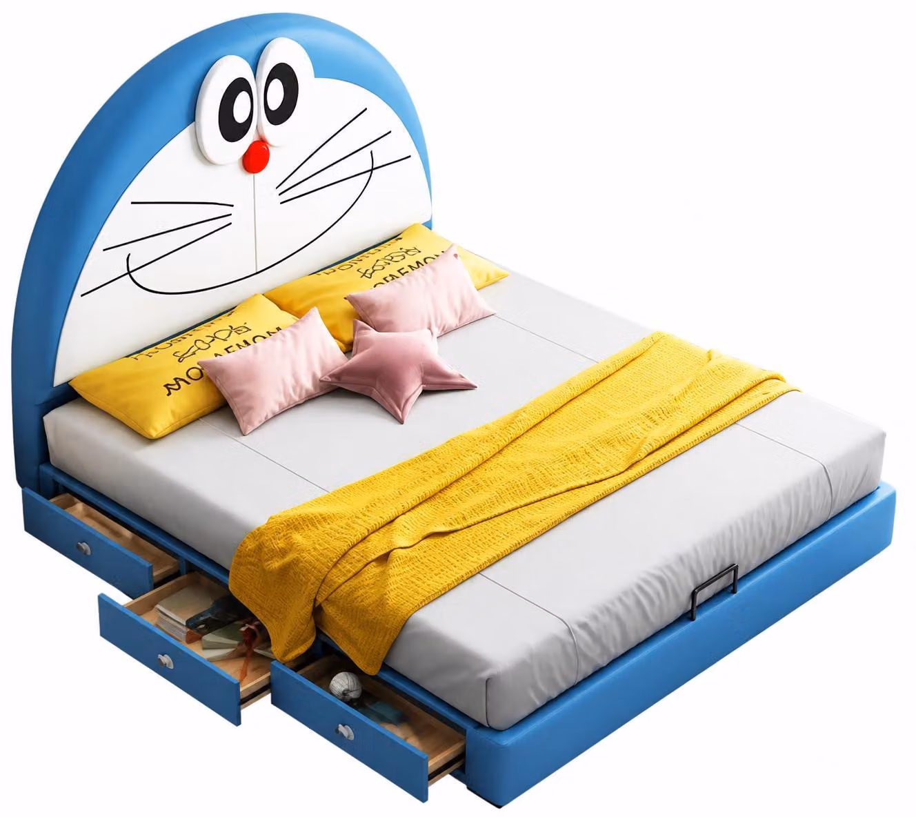 Letto per bambini bianco e blu, con cassetti, adatto a bambine e bambini
