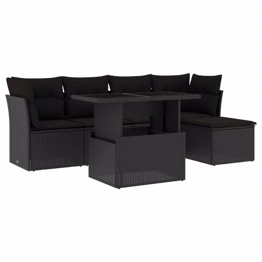 Set Divano da Giardino 6 pz con Cuscini Nero in Polyrattan
