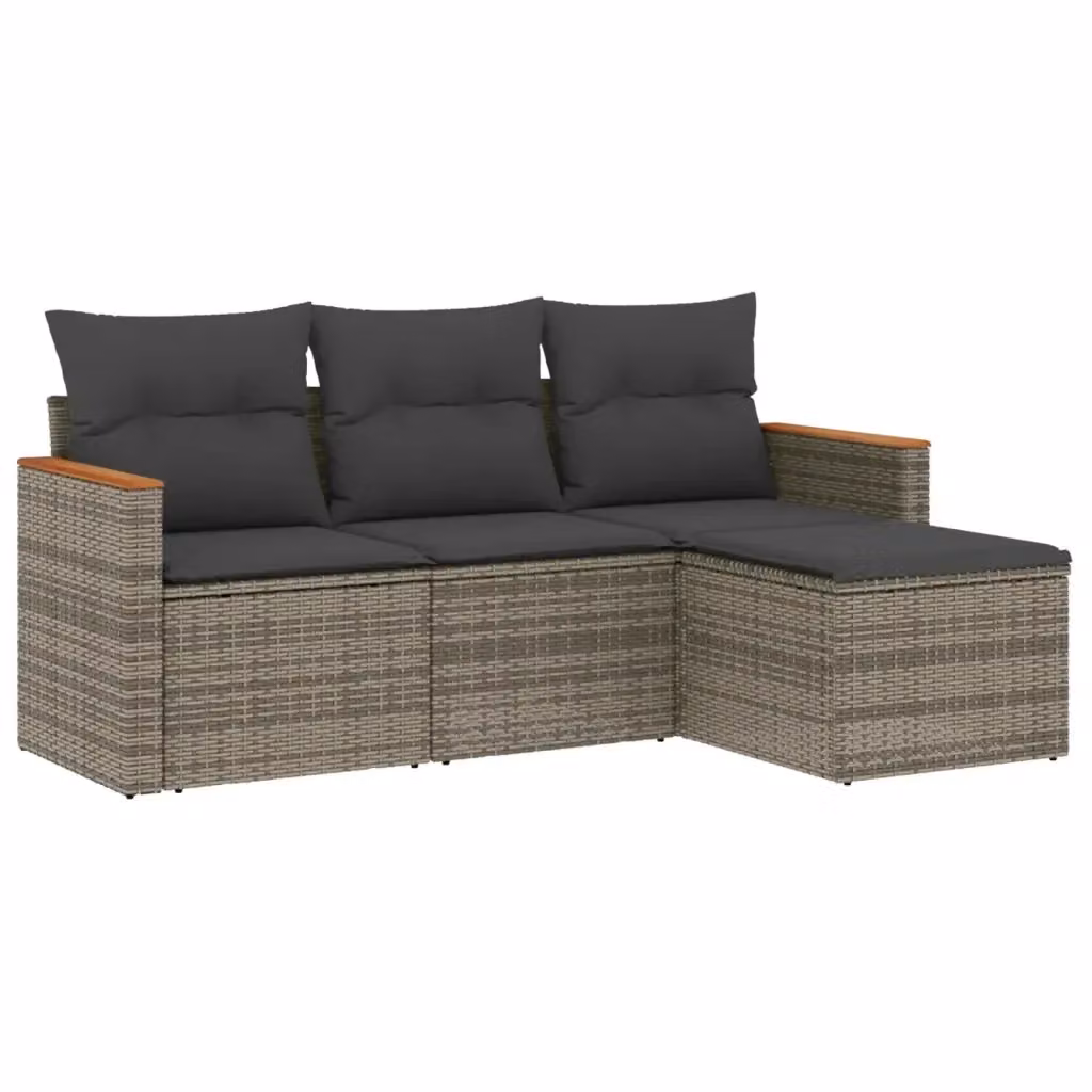 Set di Divani da Giardino vidaXL 4 Pezzi in Polyrattan Grigio con Cuscini e Struttura in Acciaio – 2