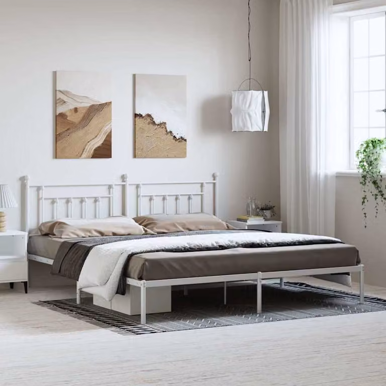 vidaXL Giroletto con Testiera in Metallo Bianco L: 198 cm, P: 207 cm, H: 97 cm