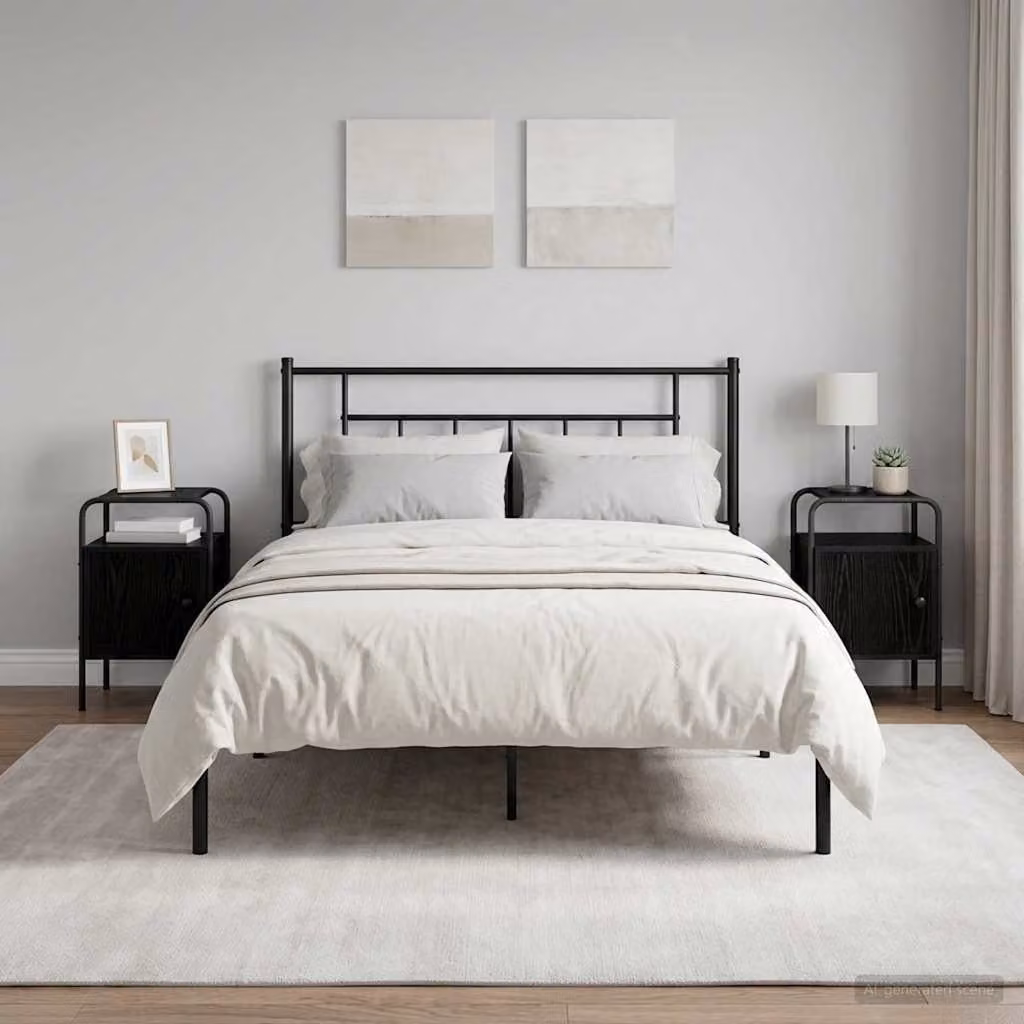 Set di 2 Armadi da Notte vidaXL in Legno Ingegnerizzato e Metallo, Colore Nero Opaco, Stile Moderno