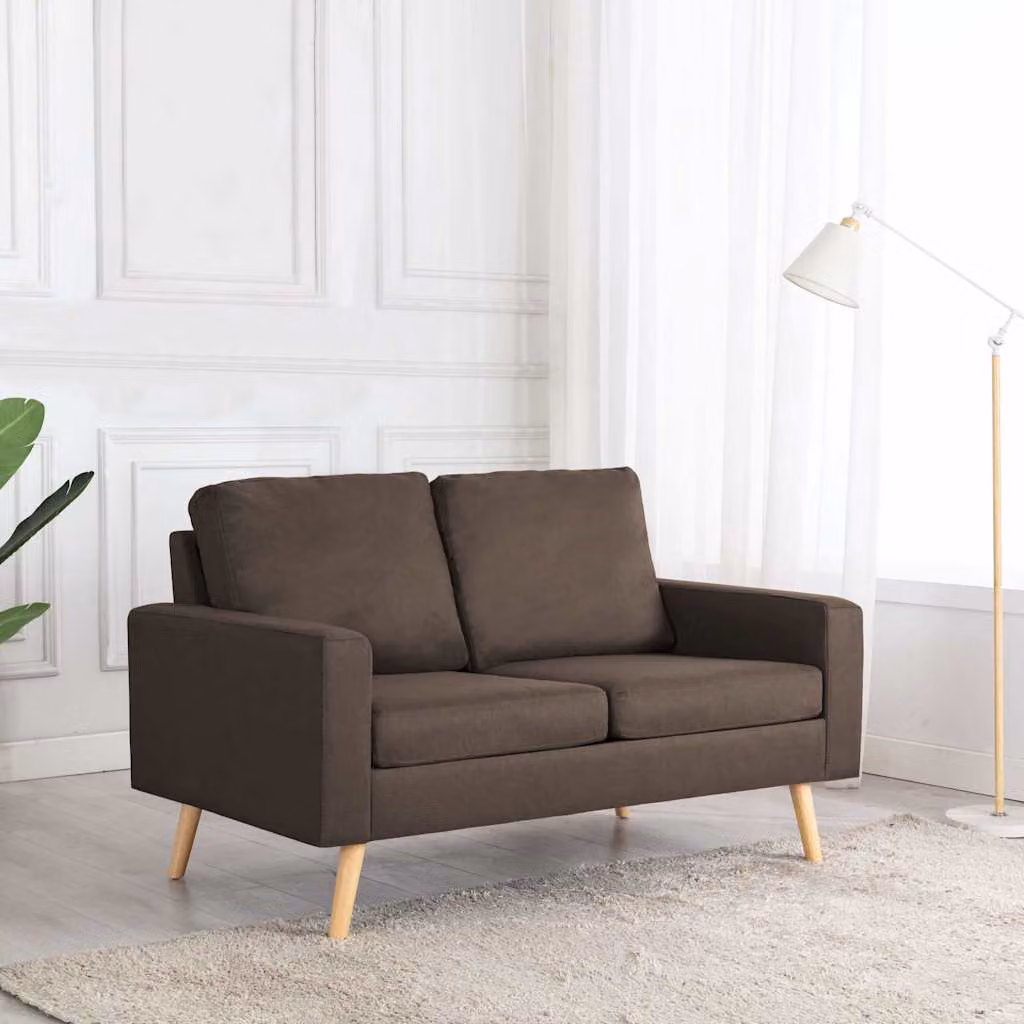 vidaXL Divano a 2 Posti Moderno in Tessuto Marrone con Struttura in Legno di Pino e Cuscini Inclusi L: 130 cm, P: 76 cm, H: 82,5 cm – 1