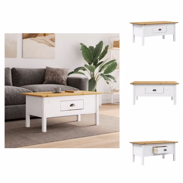 vidaXL Tavolino BODO Bianco e marrone 100x55x45 cm in legno di pino massiccio - Tavolini da caffè