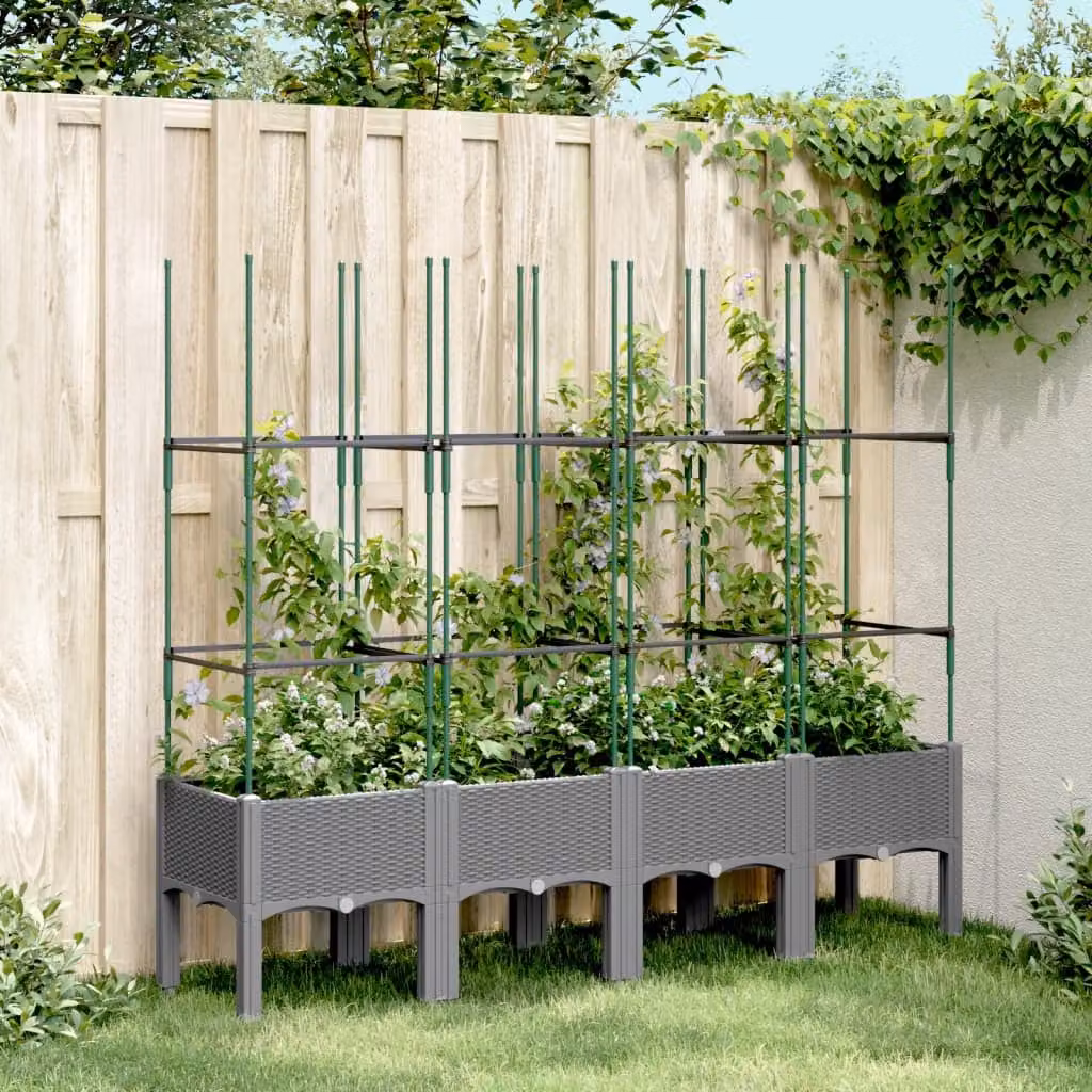 Fioriera da giardino con traliccio per piante rampicanti vidaXL, colore grigio chiaro, L 160 cm, P 40 cm, H 142,5 cm