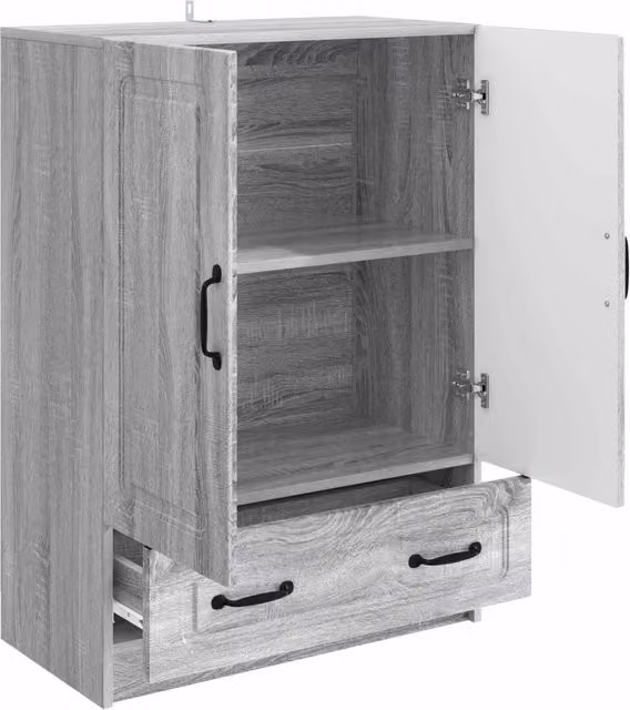 Credenza moderna in legno ingegnerizzato MDF Grigio Sonoma per soggiorno e sala da pranzo L/P/H: 66 x 34,5 x 92 cm