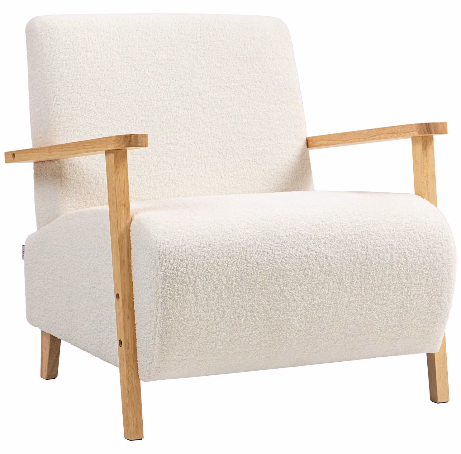 Poltrona – Sedia a braccioli – Poltrona relax – Divano – Poltrona reclinabile – Colore: bianco crema – Rivestimento: tessuto sherpa – Gambe: legno massello