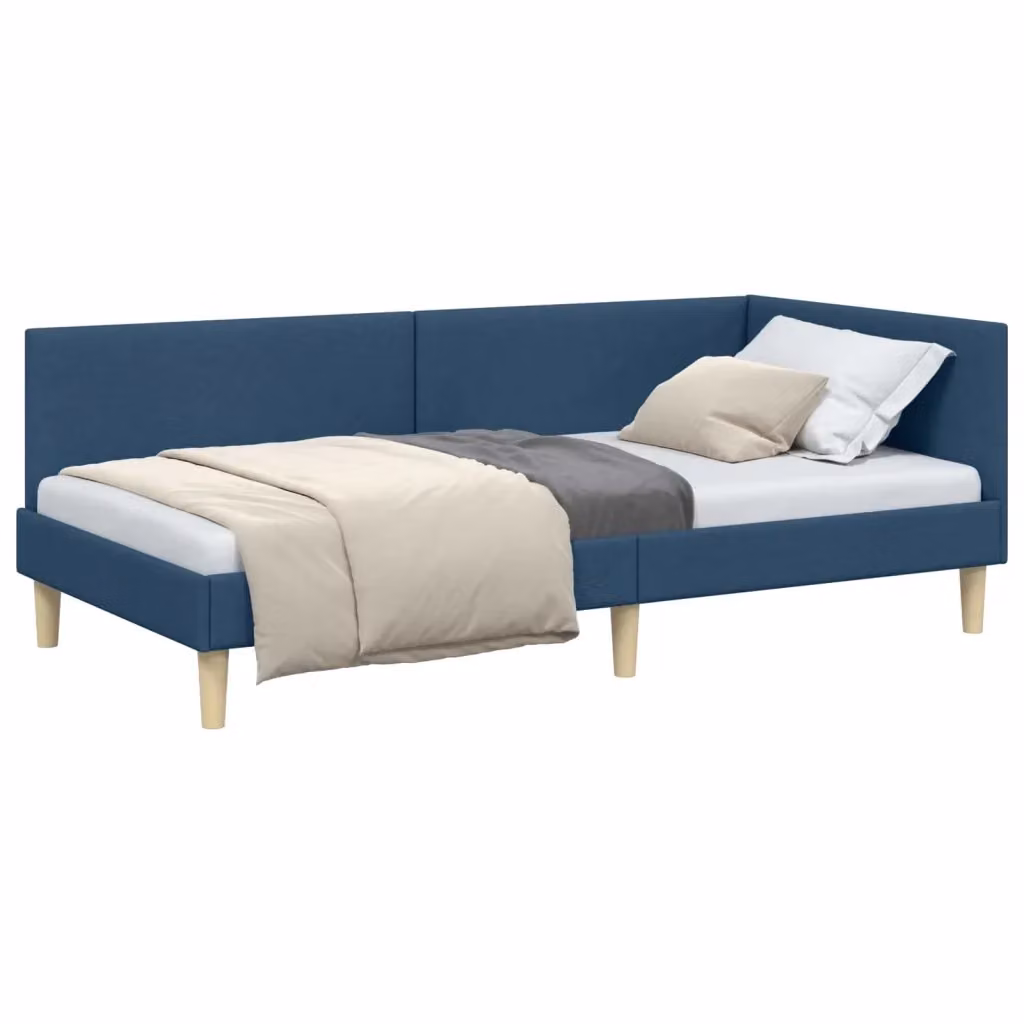 Cornice del letto ad angolo moderna vidaXL in tessuto blu con doghe in legno L/P/H: 190 x 90 x 72 cm – 2