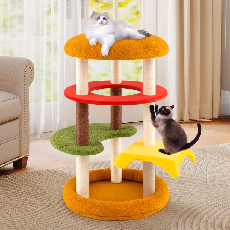 Albero per gatti Costway multi-livello con tiragraffi in sisal e trespolo imbottito, Verde, Altezza: 106 cm